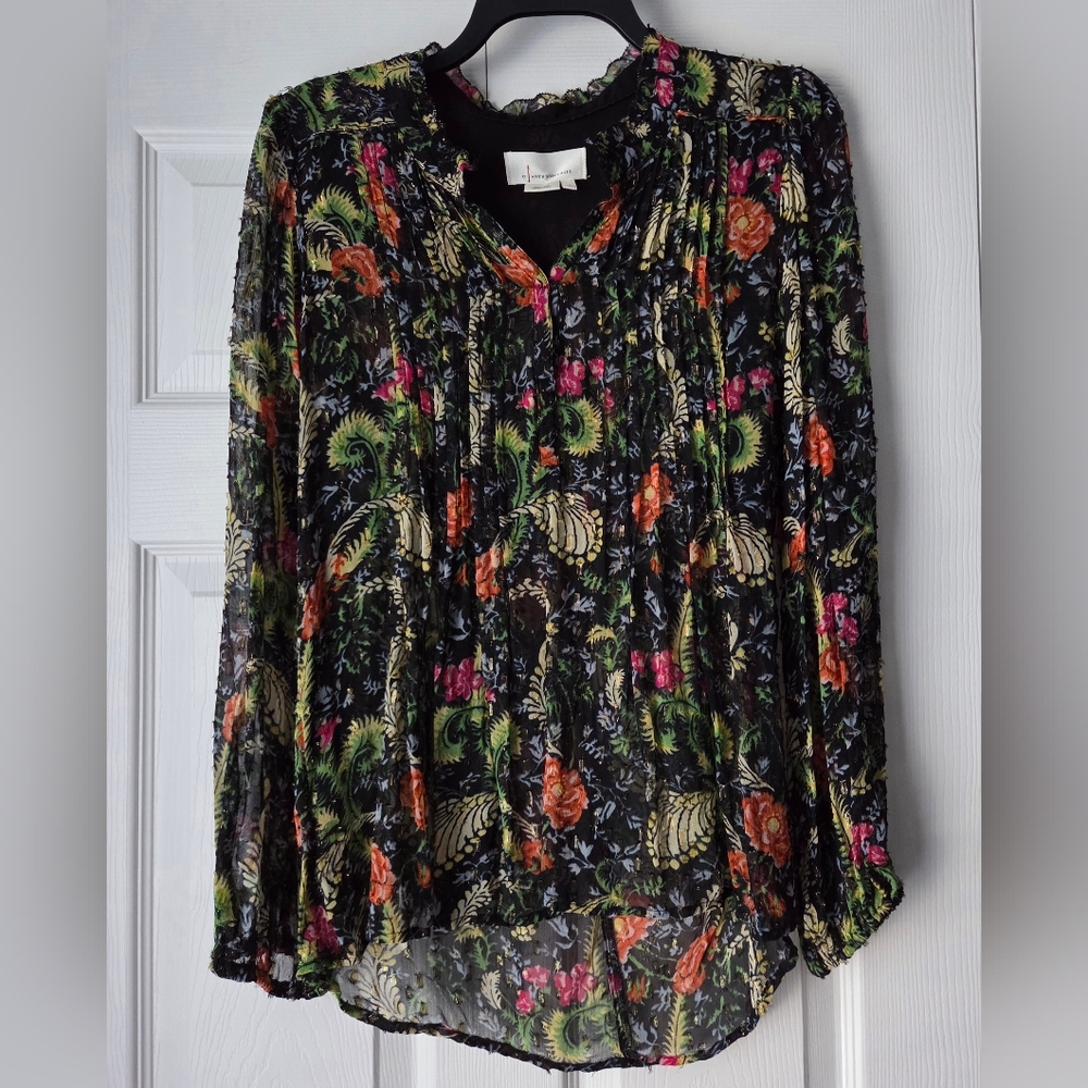 Anthropologie Danae Sheer Classic Buttondown Blouse Size M - Picture 2 of 11